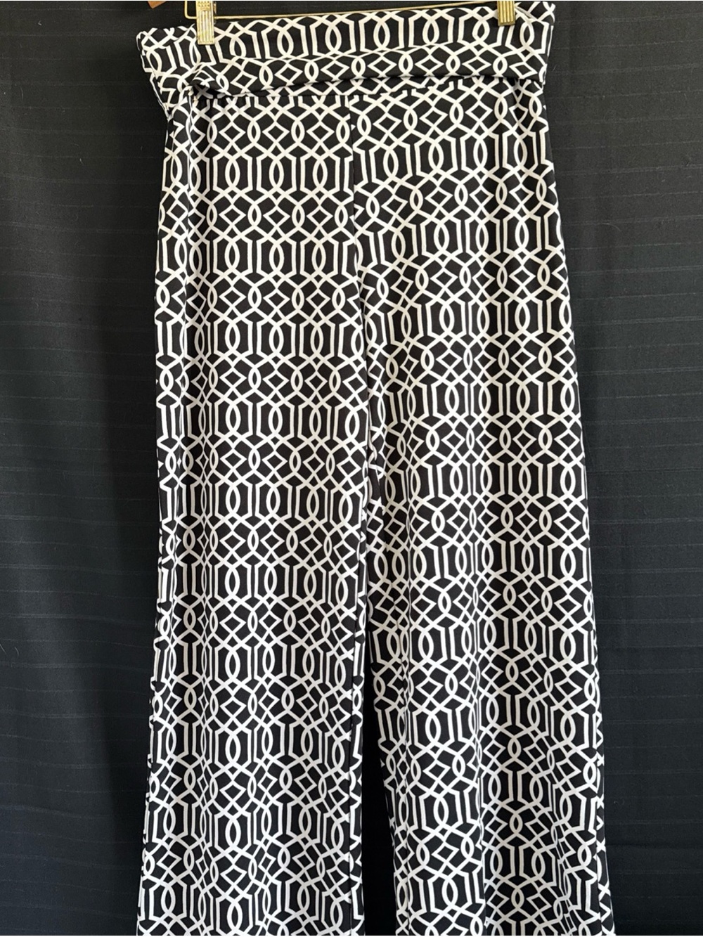 Charlie Paige Women's Black White Wide-Leg Pull On Pants Poly Stretch Large